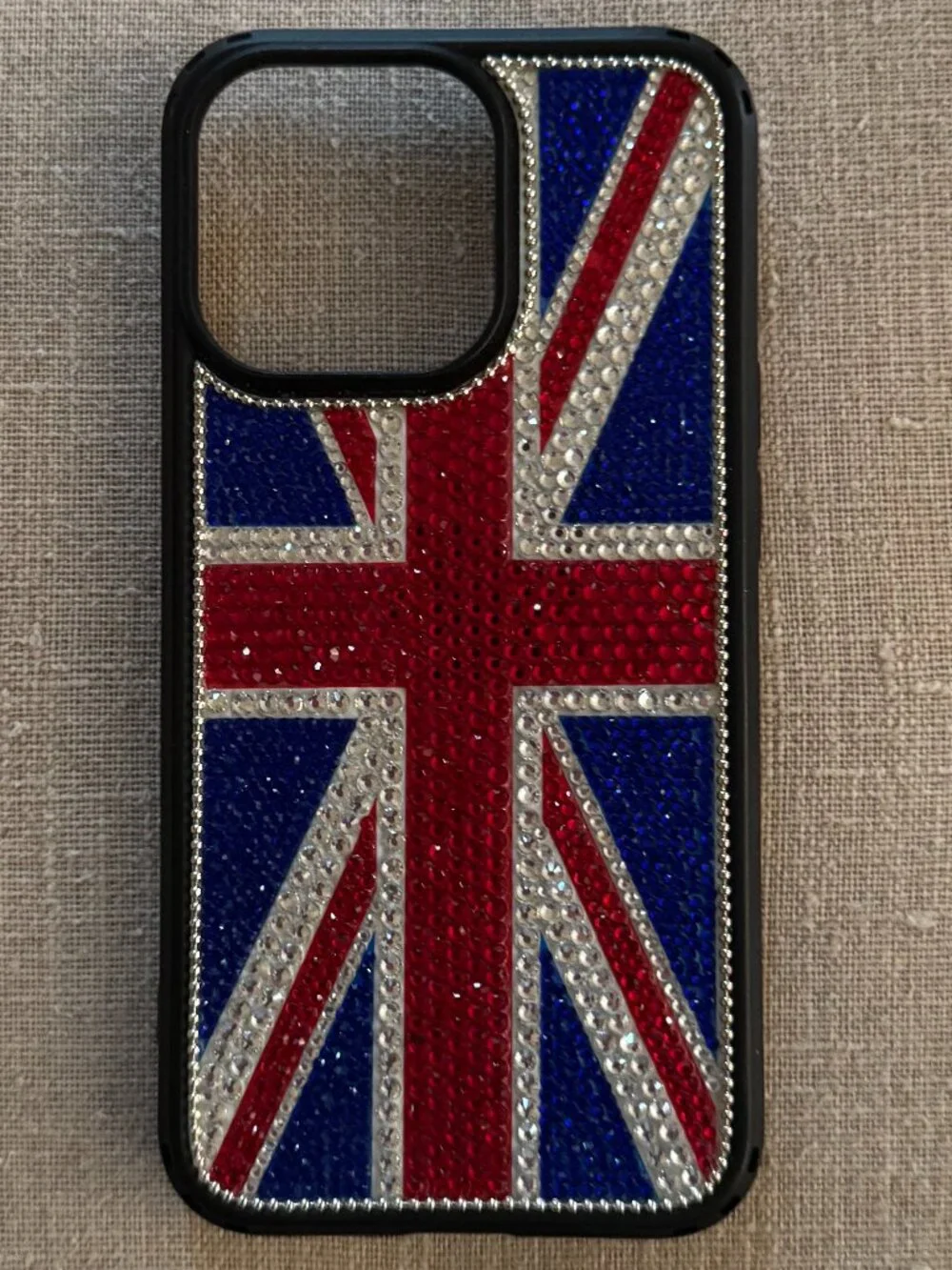 Custom Crystal iPhone 15 Pro Case Bling Rhinestone Union Jack UK Flag NWT